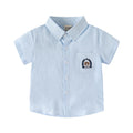 Short Sleeve Shirt Korean Style Children's Embroidered Dress Shirt Baby Turn-down Collar Solid Color Top