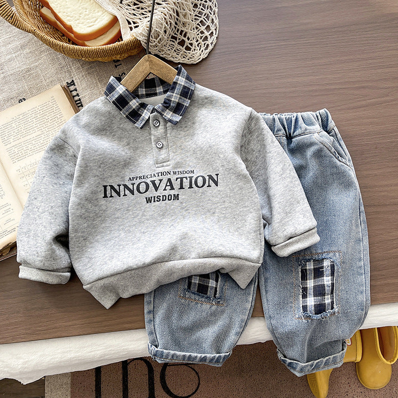Spring and Autumn Baby Collar Long Sleeve Two Piece Set