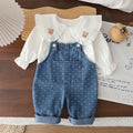 Baby girl collar long sleeved overalls two-piece set