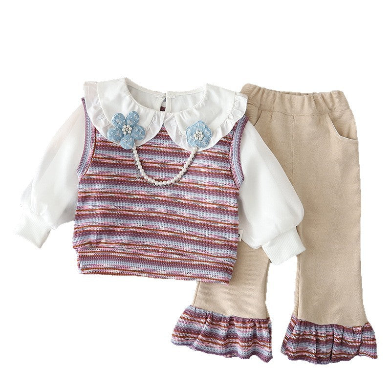 Baby striped vest long sleeved three piece set for children
