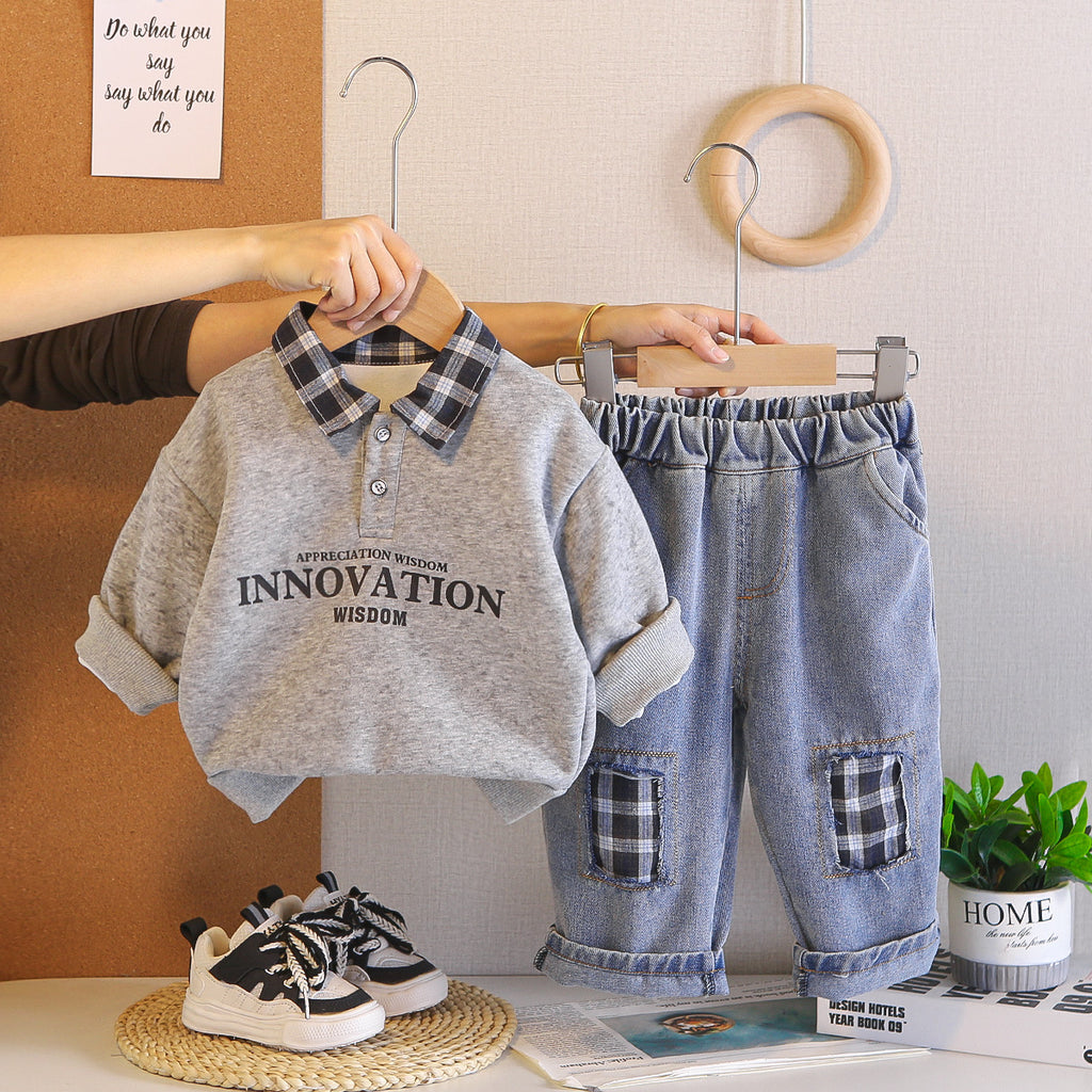 Spring and Autumn Baby Collar Long Sleeve Two Piece Set