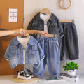 Children wearing denim long sleeved three piece set for babies