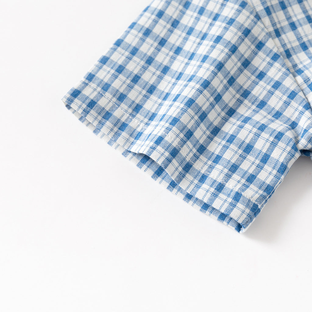 Short Sleeve Outfit Set, Stylish Checkered Shirt and Shorts Two-Piece Casual Kids