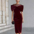 Chic Office Women's One-Shoulder Off-the-Shoulder Velvet Dress with Gold Thread