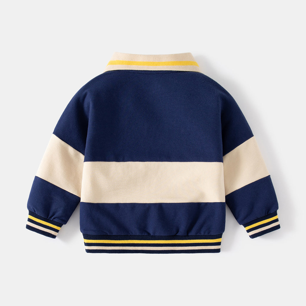 Whale Print Kids' Hoodie, Casual Cuffed Sleeve, Non-Hooded Collar Sweatshirt for Boys