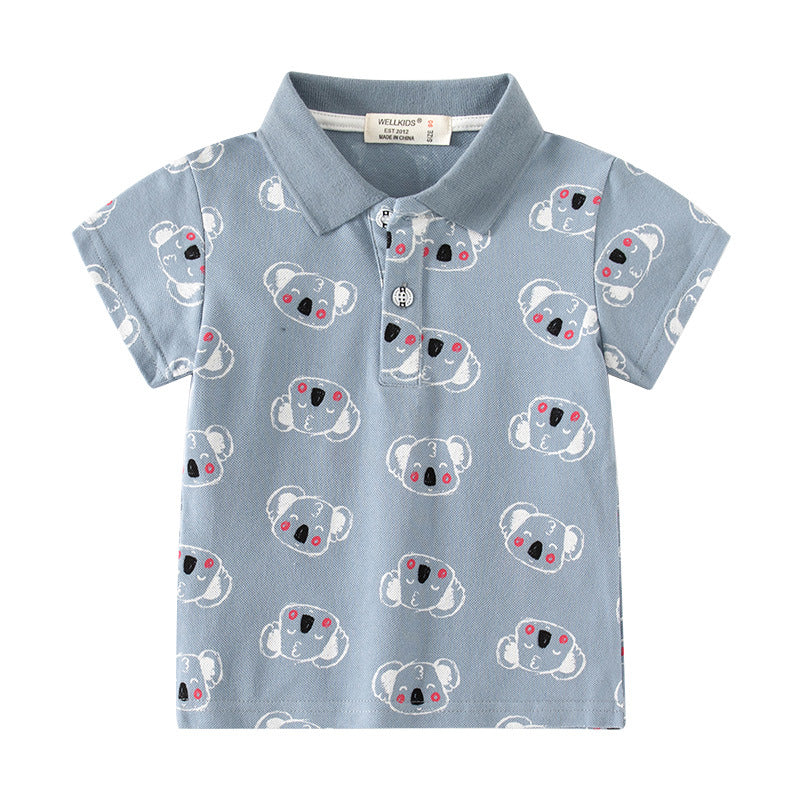 Boy's Short Sleeve Polo Shirt Fog Blue Cute Turn-down Collar Kids Short Sleeve Polo Shirt
