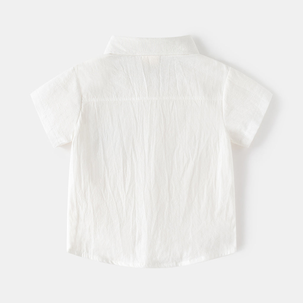 Short Sleeve Shirt Korean Style Children's Embroidered Dress Shirt Baby Turn-down Collar Solid Color Top