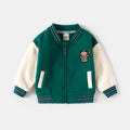 Casual Zip-Up Hoodie for Boys, Kids' Fleece-Lined Sweatshirt with Cartoon Embroidery Baseball Jacket