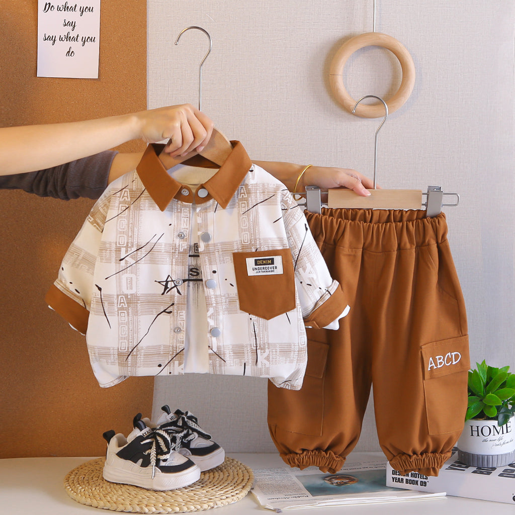 Spring and Autumn style shirt long sleeved three piece set