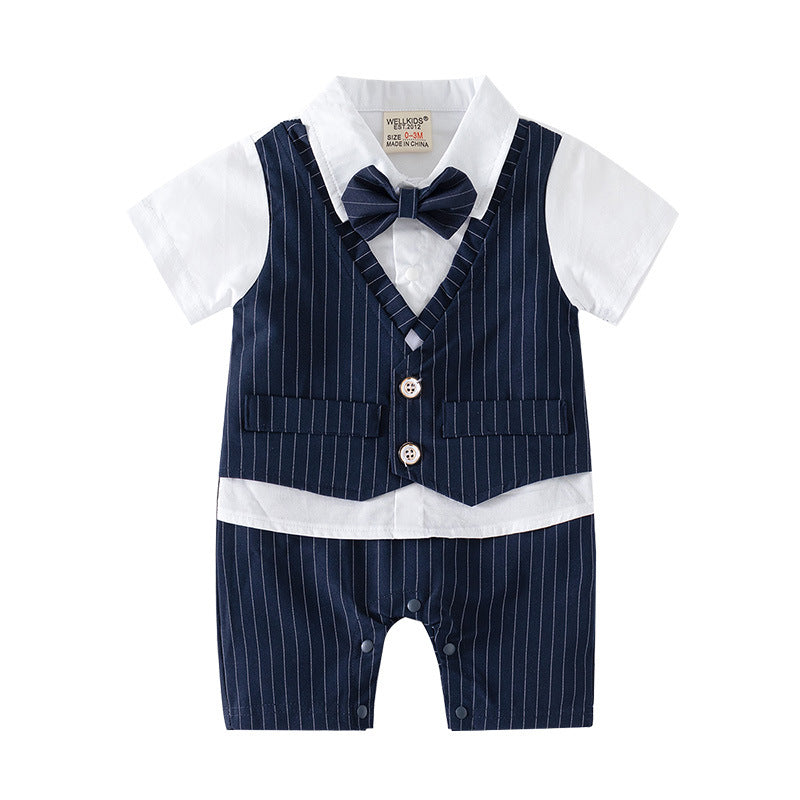 Bib Overall with Gentleman Bow Tie for Boys, Casual Style, Sleeveless Baby Romper without Hood