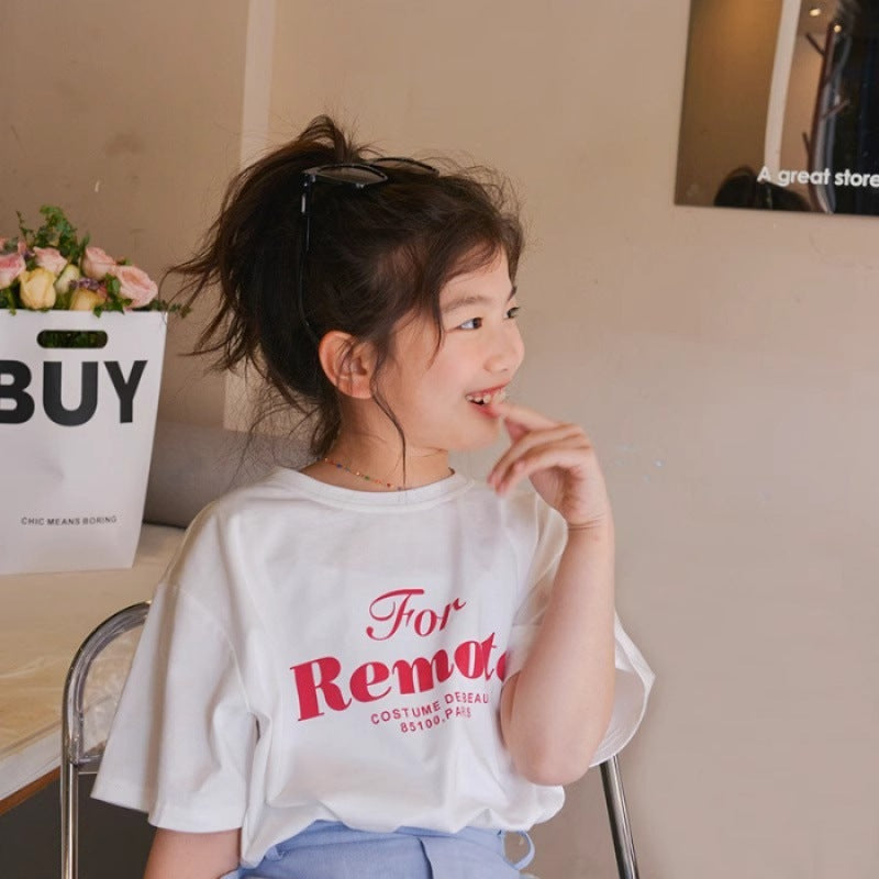 Kids Girls Short Sleeve T-Shirt Printed Loose Top
