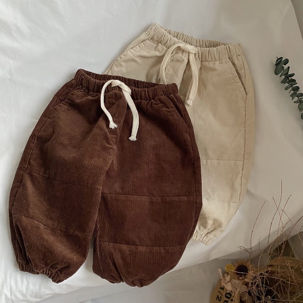 Children's drawstring corduroy sports pants