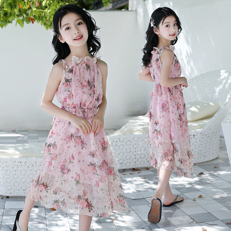 Girls' Bohemian Summer Dress - Floral Beach Maxi Dress