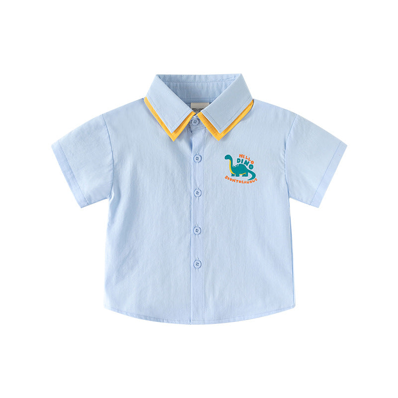 Short Sleeve Shirt for Boys Dinosaur Print Button-Down, Stylish Baby Boy's Summer Outfit