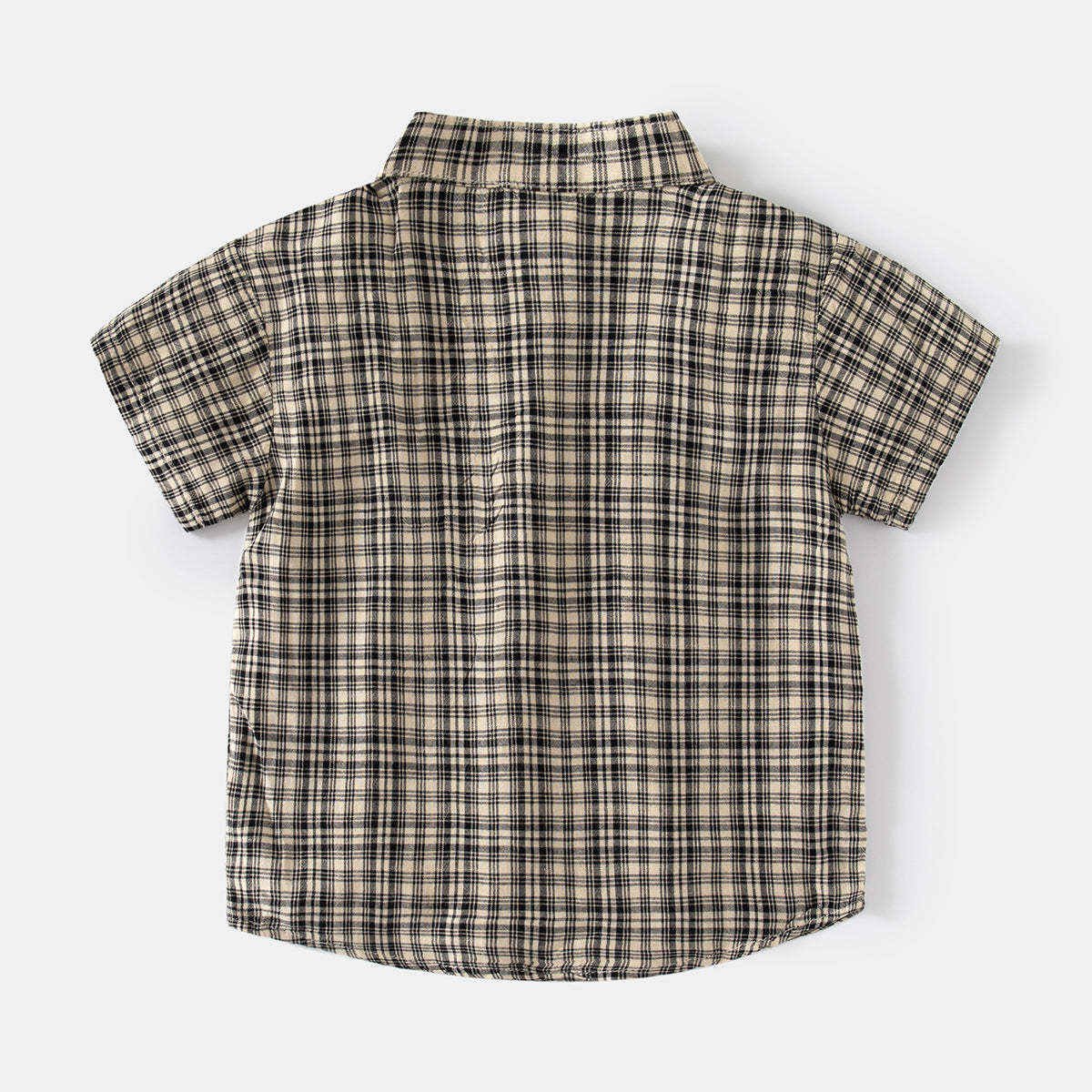 Casual Plaid Short Sleeve Shirt for Boys with Stand Collar