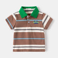 Boys' Short Sleeve T-Shirt, Striped Polo Shirt with Embroidery, Casual Summer Top for Kids