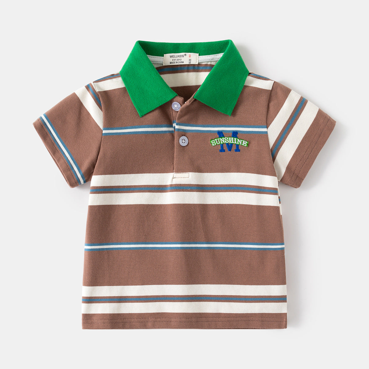 Boys' Short Sleeve T-Shirt, Striped Polo Shirt with Embroidery, Casual Summer Top for Kids