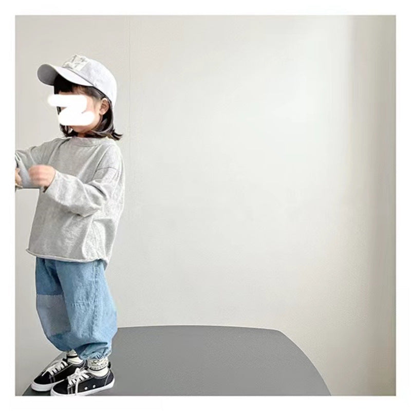 Children's patchwork drawstring jeans