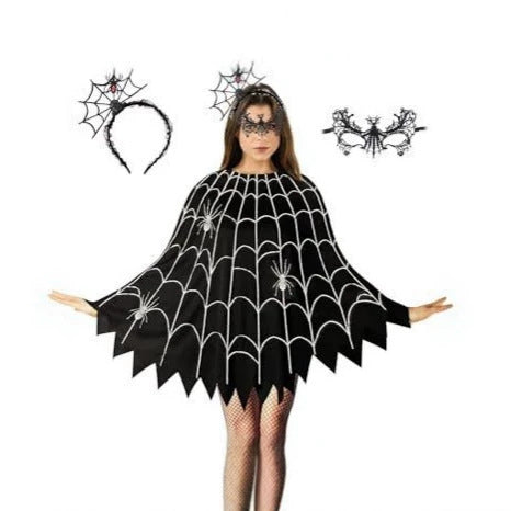 Halloween Spider Web Cape Witch Costume Stage Performance Clothing Adult Cosplay Party Cloak