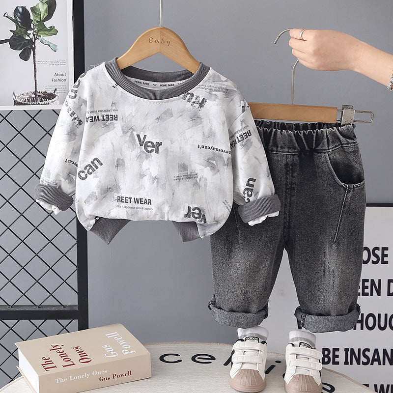 Two piece casual hoodie set for baby spring and autumn boys' clothes