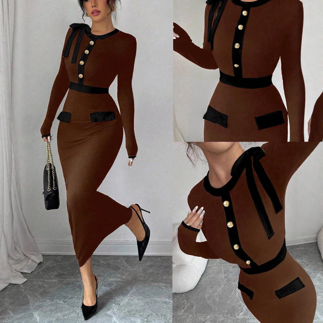 Womens Patchwork Sexy Bodycon Dress – Nova Finds product photo 1