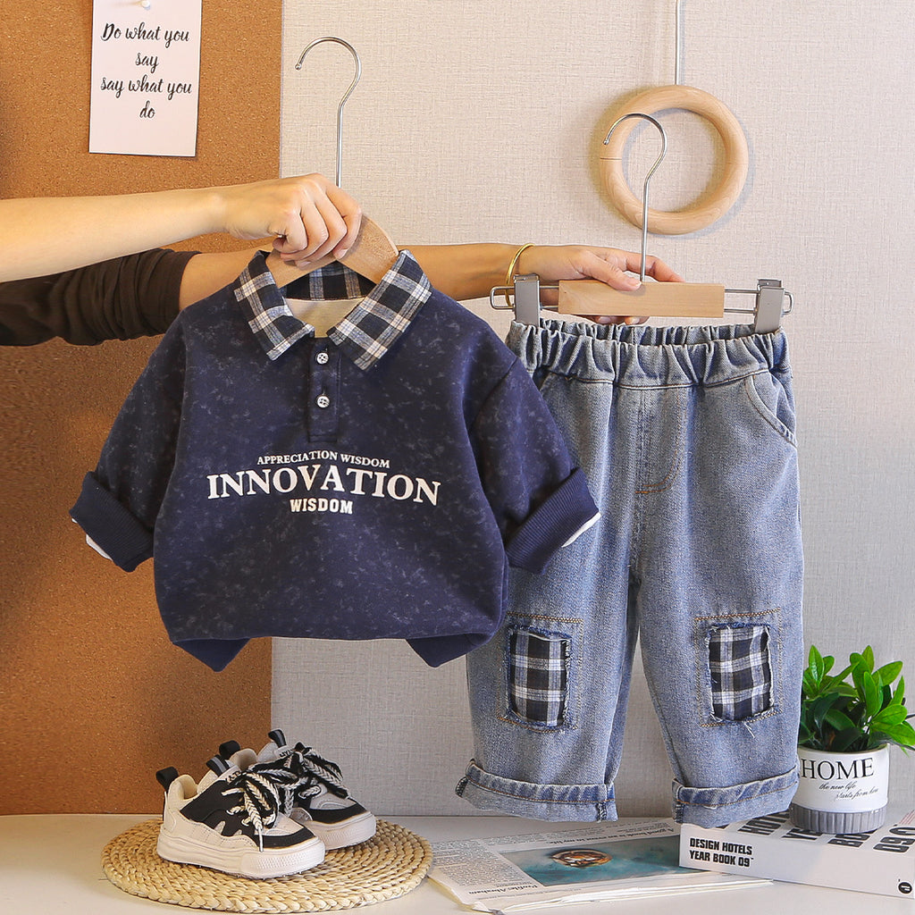 Spring and Autumn Baby Collar Long Sleeve Two Piece Set