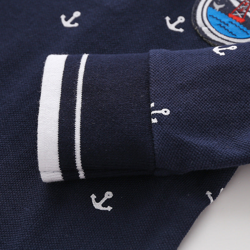 Blue and White Collar Cool Trendy Cute Daily School Boy Long Sleeve Shirt