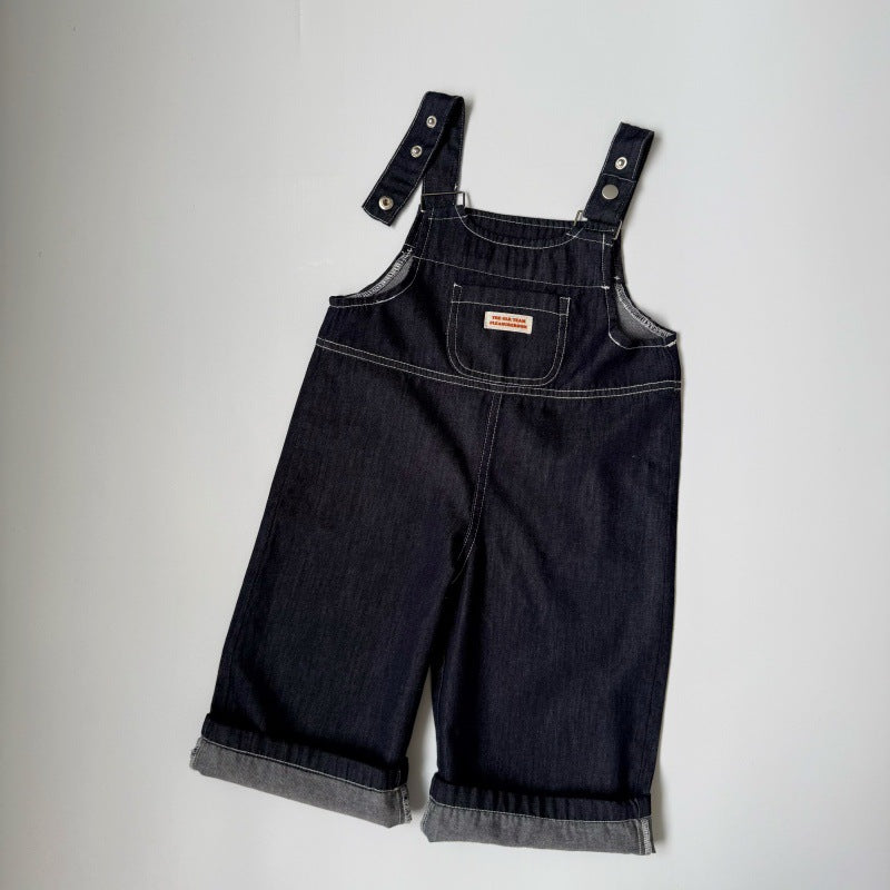 Labeling denim overalls