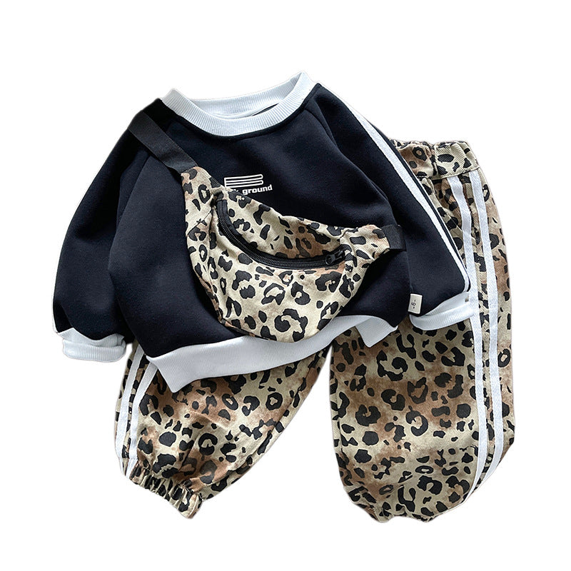 Round neck shoulder bag long sleeved two-piece set for babies