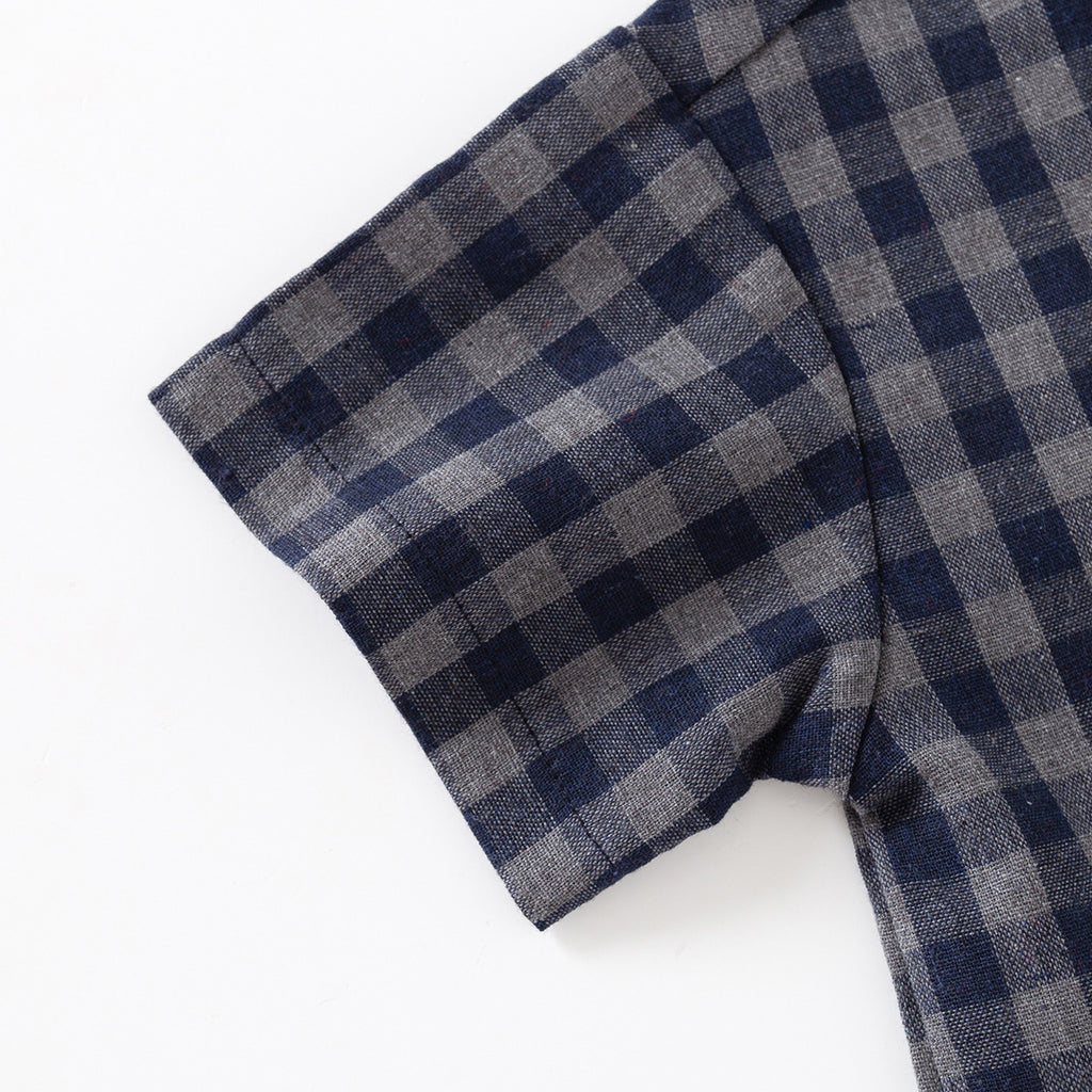 Children's Plaid Short Sleeve Shirt, Turn-Down Collar, Pure Cotton Blouse, Stylish Top for Kids