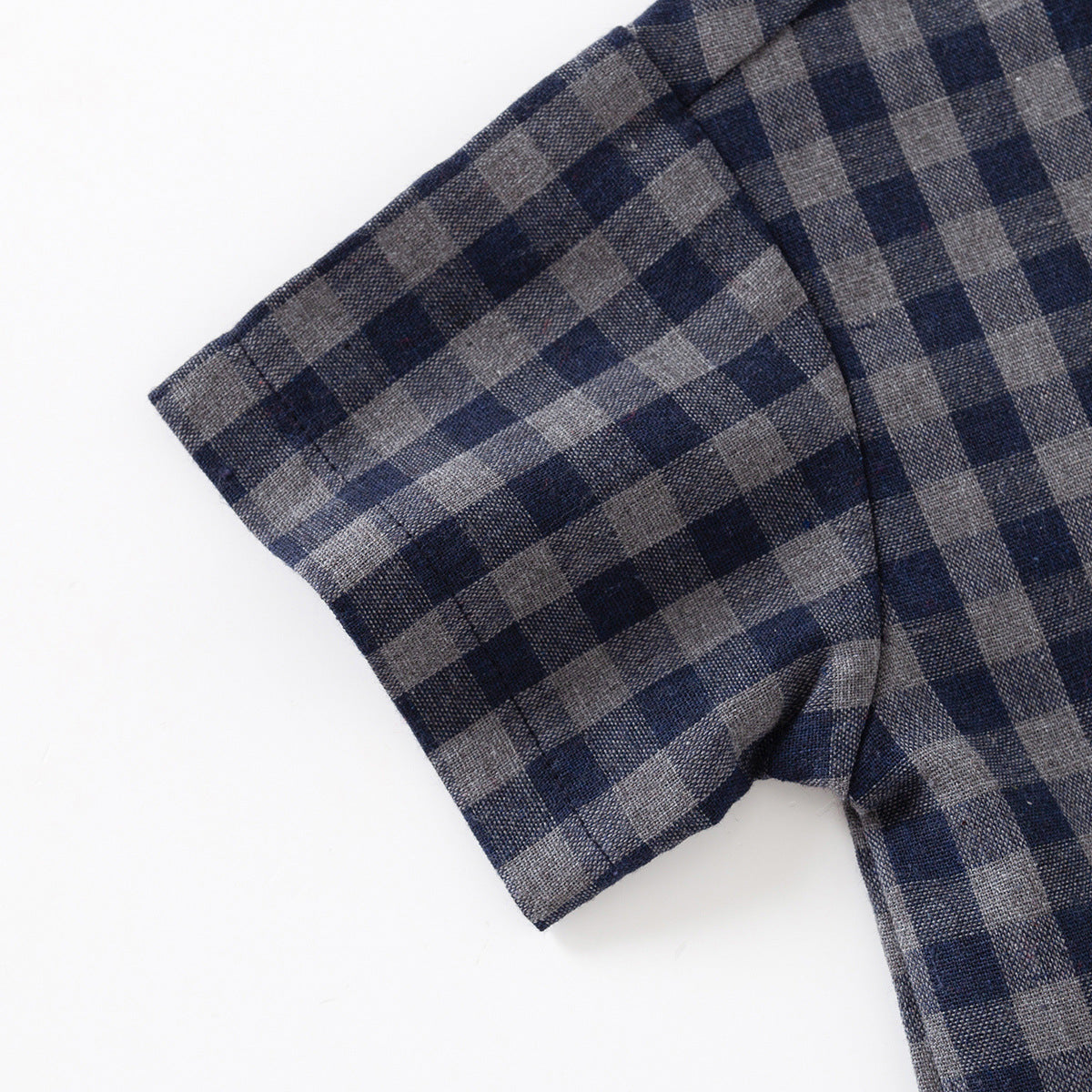 Children's Plaid Short Sleeve Shirt, Turn-Down Collar, Pure Cotton Blouse, Stylish Top for Kids