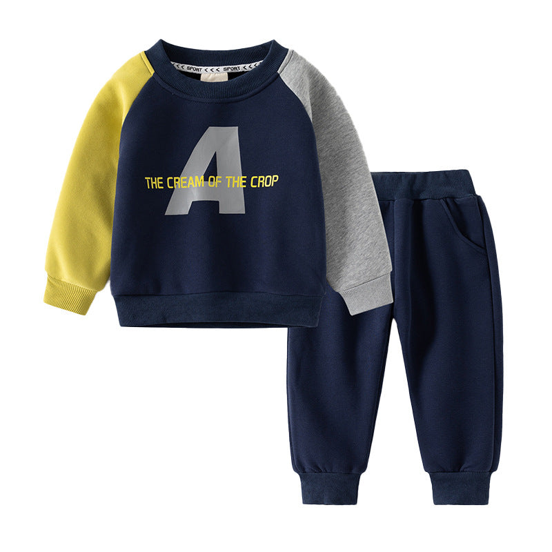 Color-blocked Fleece 2-Piece Set Kids Hoodie and Sweatpants One-piece Fleece Children's Clothing