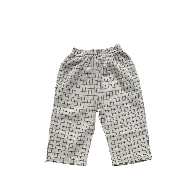 Black striped white checkered cropped pants