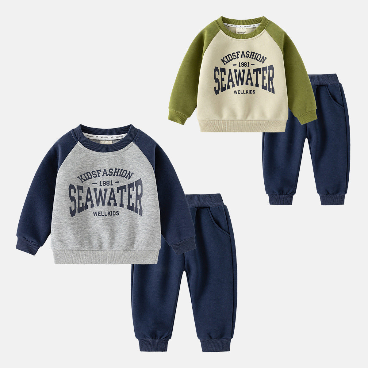 Children's Letter Print Color-Blocking Long Sleeve Set Baby Sport Two-Piece Fashionable Set