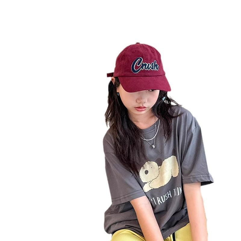 Children's Girls Short Sleeve T-Shirt Simple Cartoon Print Casual Top Trendy