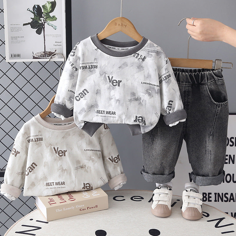 Two piece casual hoodie set for baby spring and autumn boys' clothes