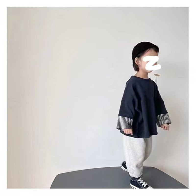 Children's striped cuffs color blocked hoodie