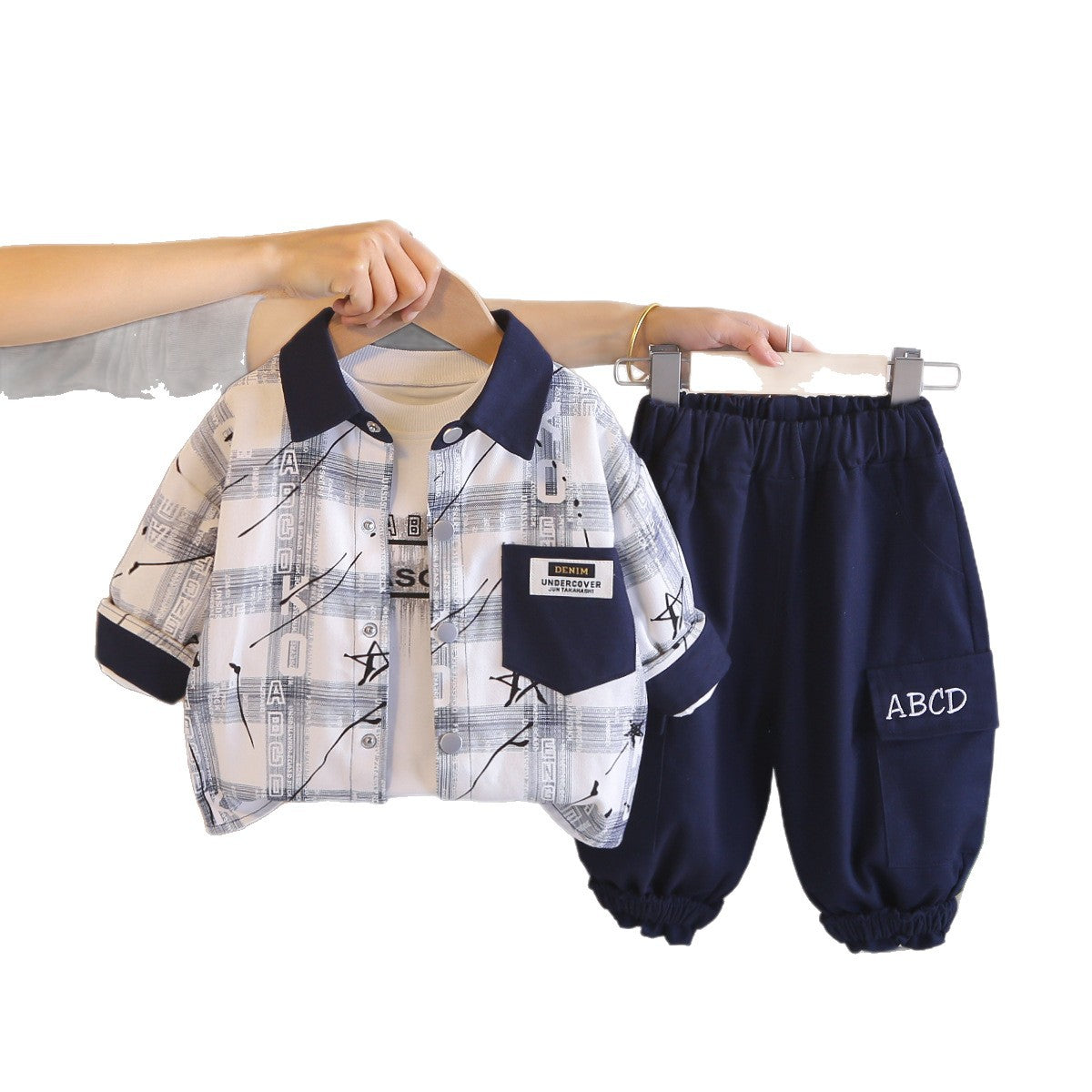 Spring and Autumn style shirt long sleeved three piece set
