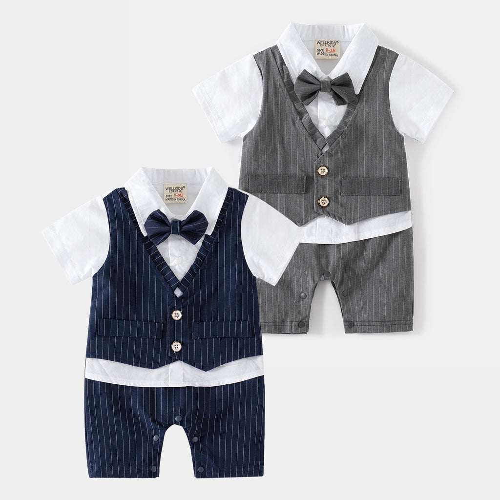 Bib Overall with Gentleman Bow Tie for Boys, Casual Style, Sleeveless Baby Romper without Hood