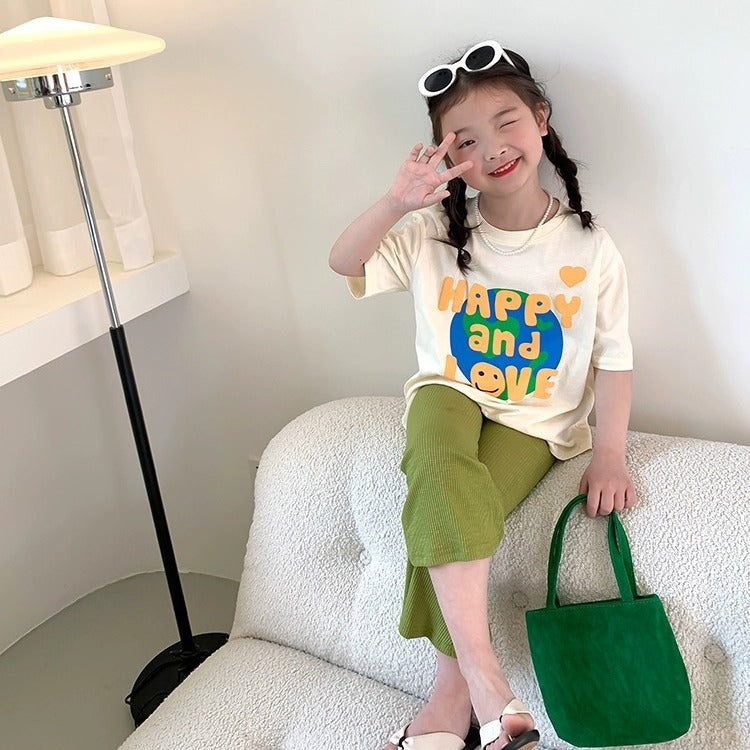 Girls' Loose Letter T-Shirt Printed Short Sleeve Top Trendy