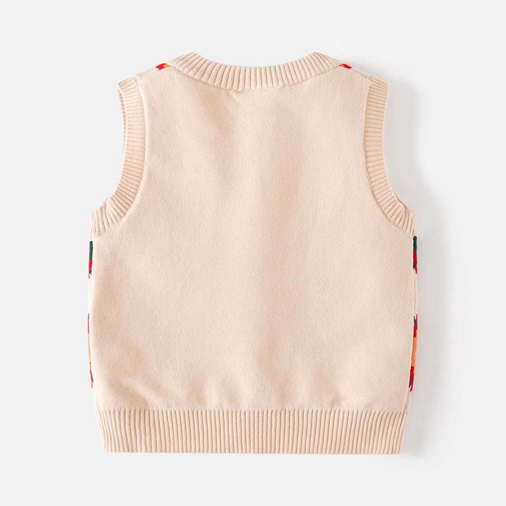 Casual Kids' Knit Vest for Boys, College Style, Plaid Pattern, Children's Clothing