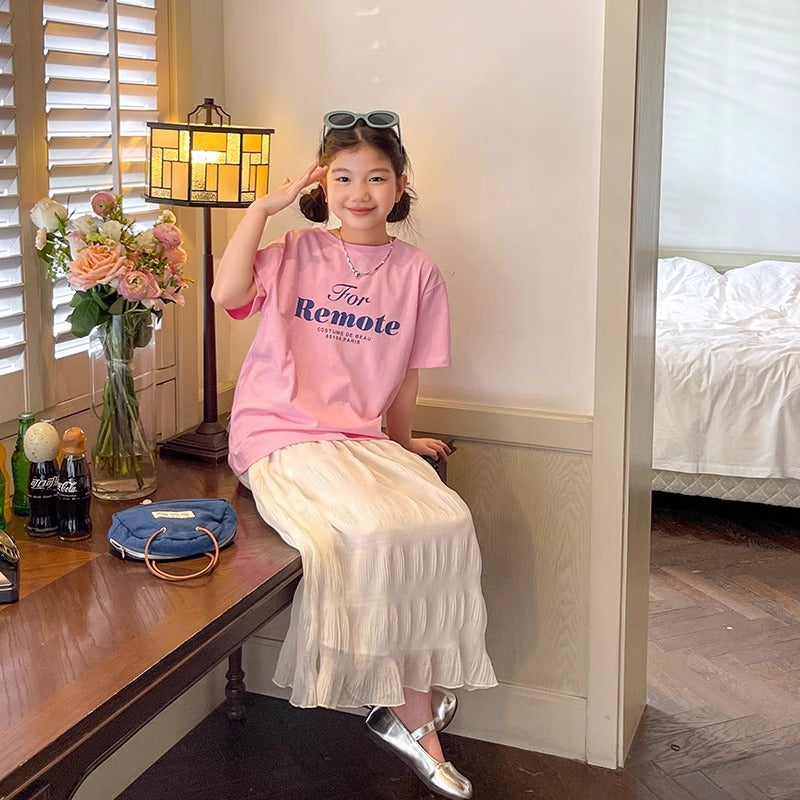 Kids Girls Short Sleeve T-Shirt Printed Loose Top