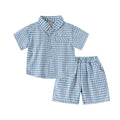 Short Sleeve Outfit Set, Stylish Checkered Shirt and Shorts Two-Piece Casual Kids