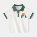 Kids' Cartoon Print Polo Shirt, Patchwork Casual Short Sleeve for Boys