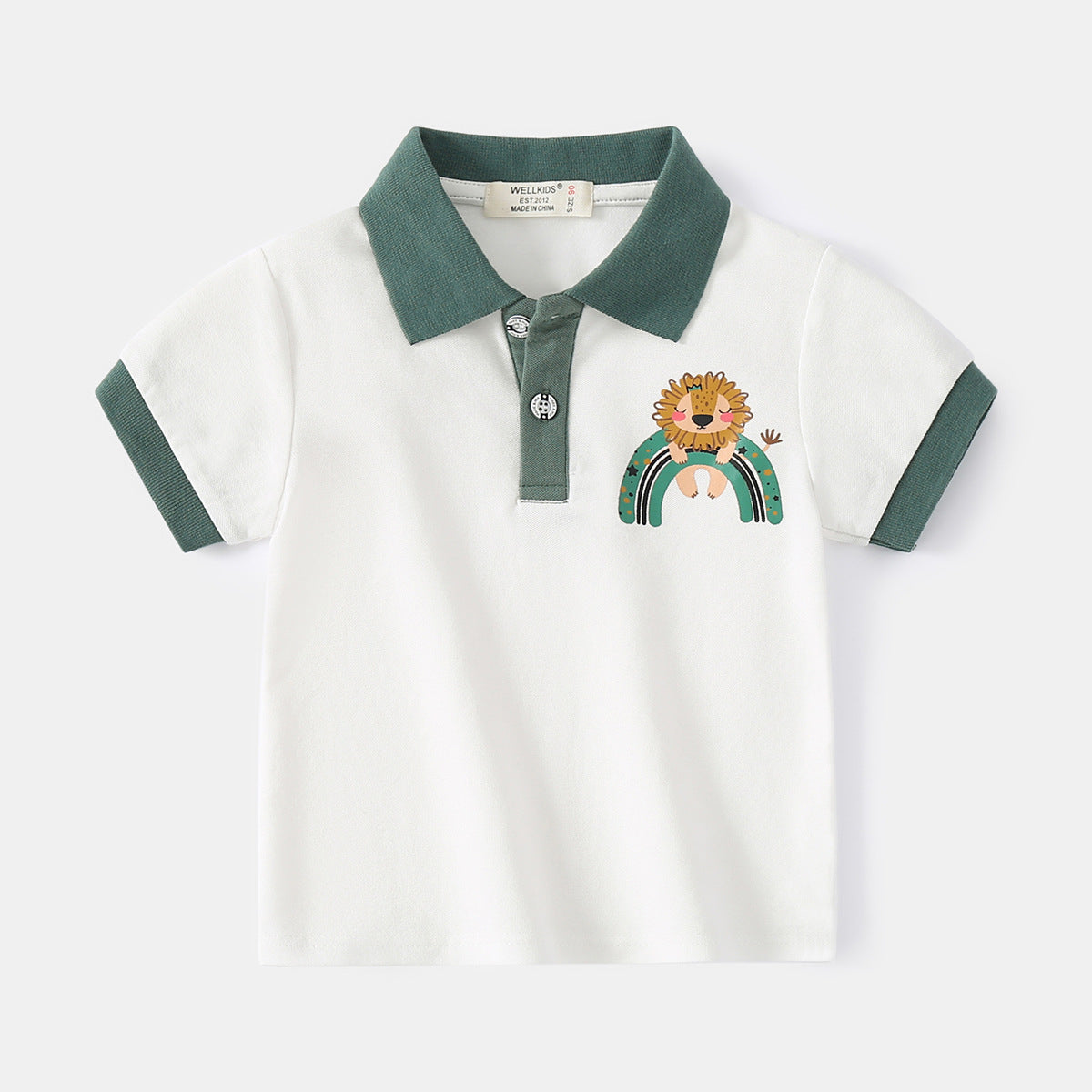 Kids' Cartoon Print Polo Shirt, Patchwork Casual Short Sleeve for Boys
