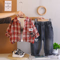 Three piece checkered shirt set for children and babies