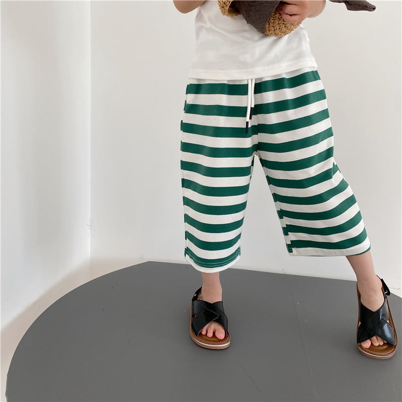 Men's and women's striped lace up cropped pants