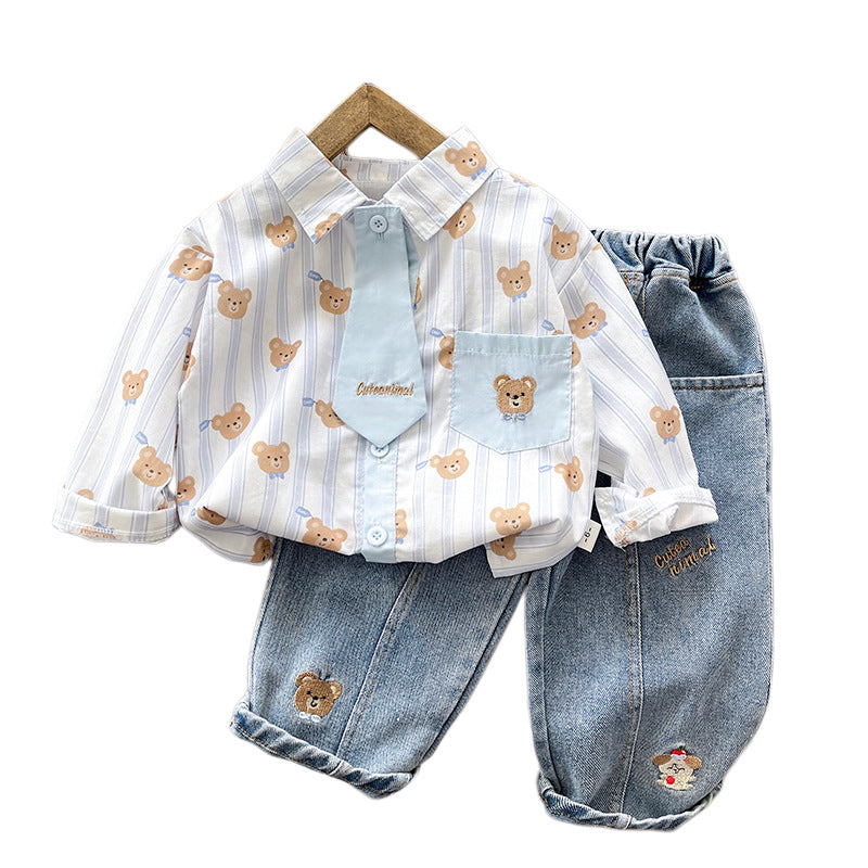 Cartoon tie shirt two-piece set