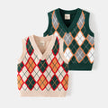 Casual Kids' Knit Vest for Boys, College Style, Plaid Pattern, Children's Clothing