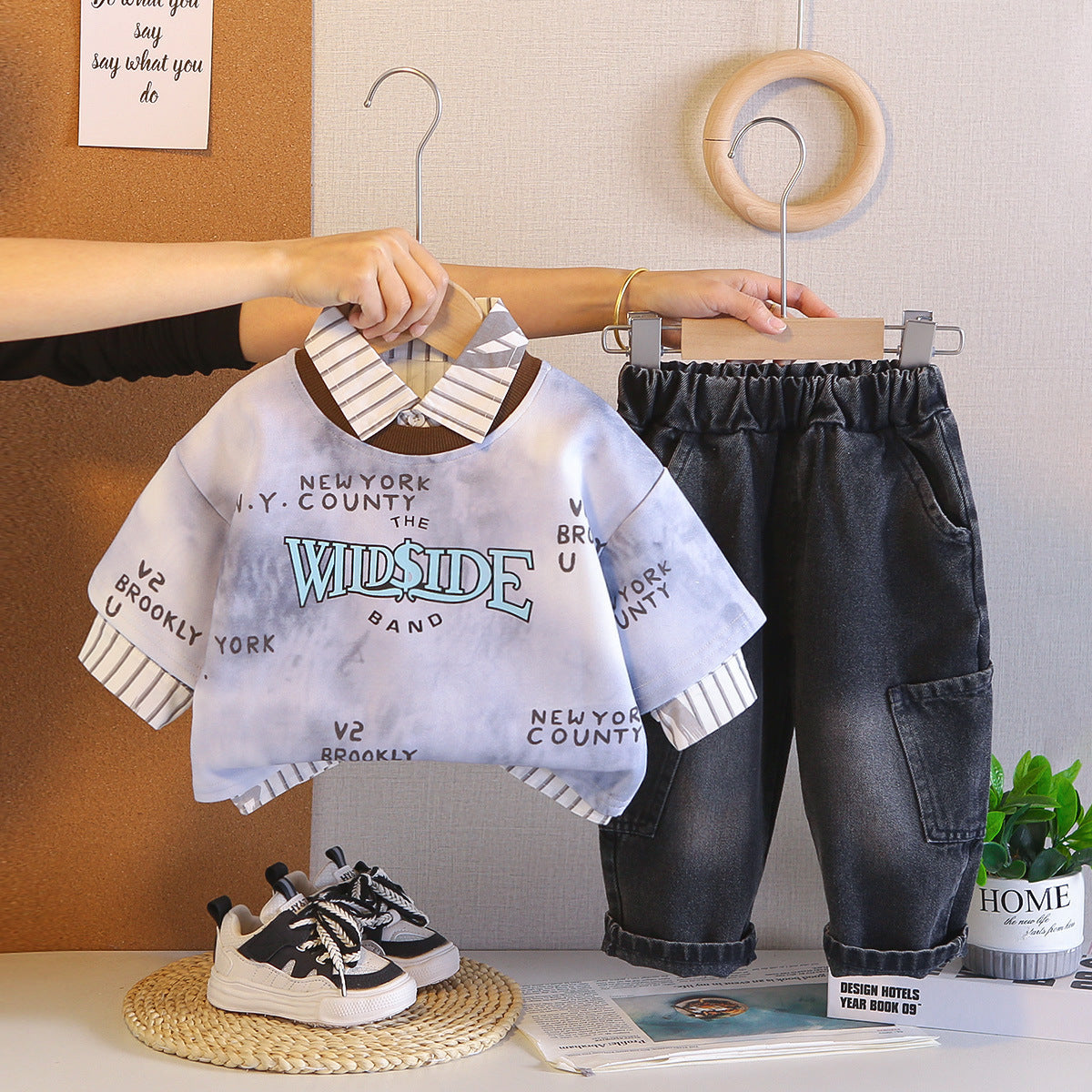 Letter vest shirt long sleeved three piece baby boy clothing